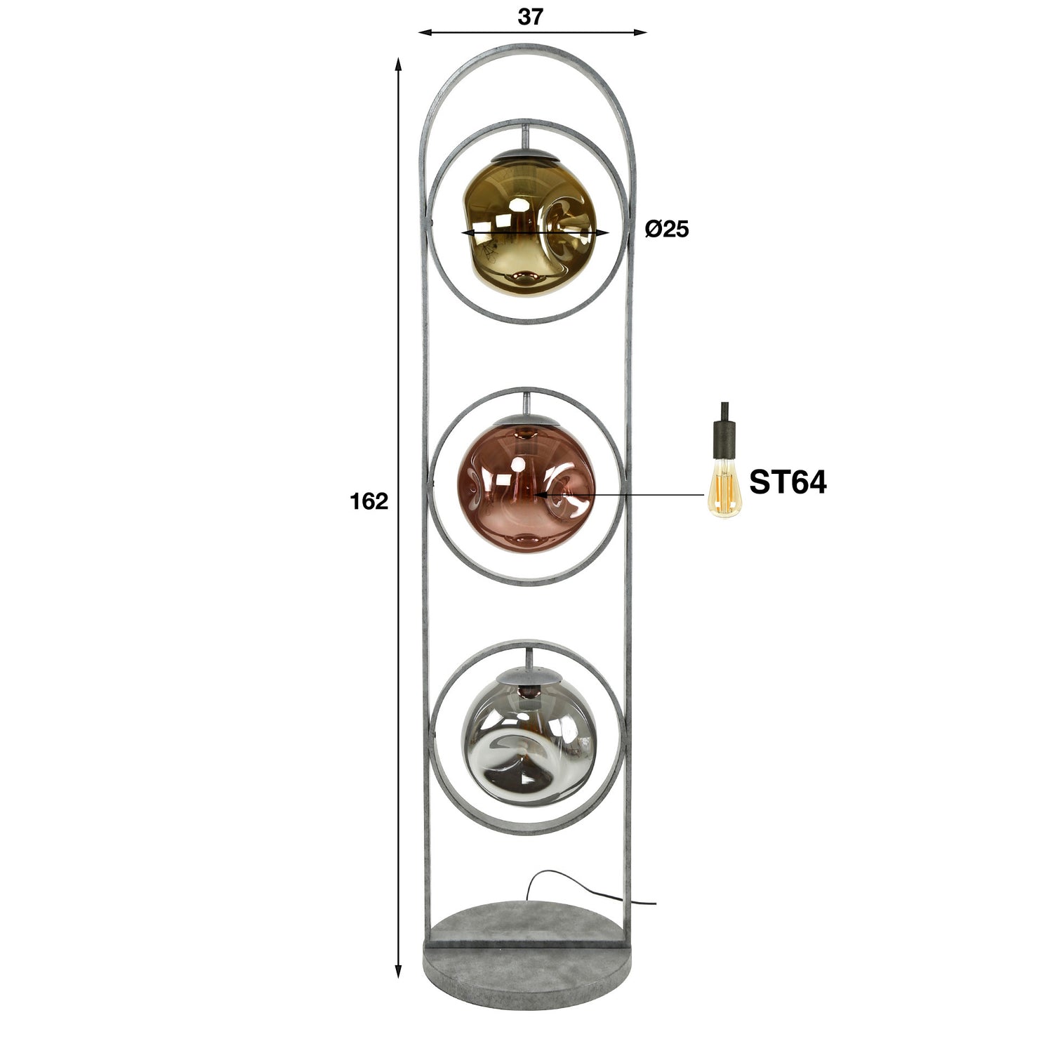 Vloerlamp met 3 lampen Stellar - 37x37x162 cm - Oud Zilver