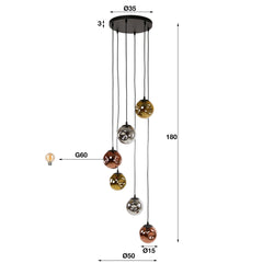 Hanglamp met 6 lampen Stellar - 50x50x180 cm - Artic Zwart