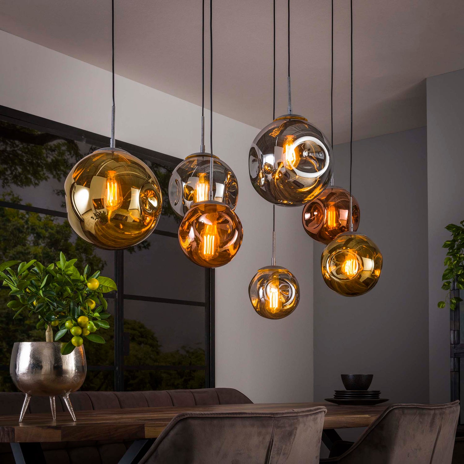 Hanglamp met 7 Lampen Stellar - 145x50x150 cm - Oud Zilver