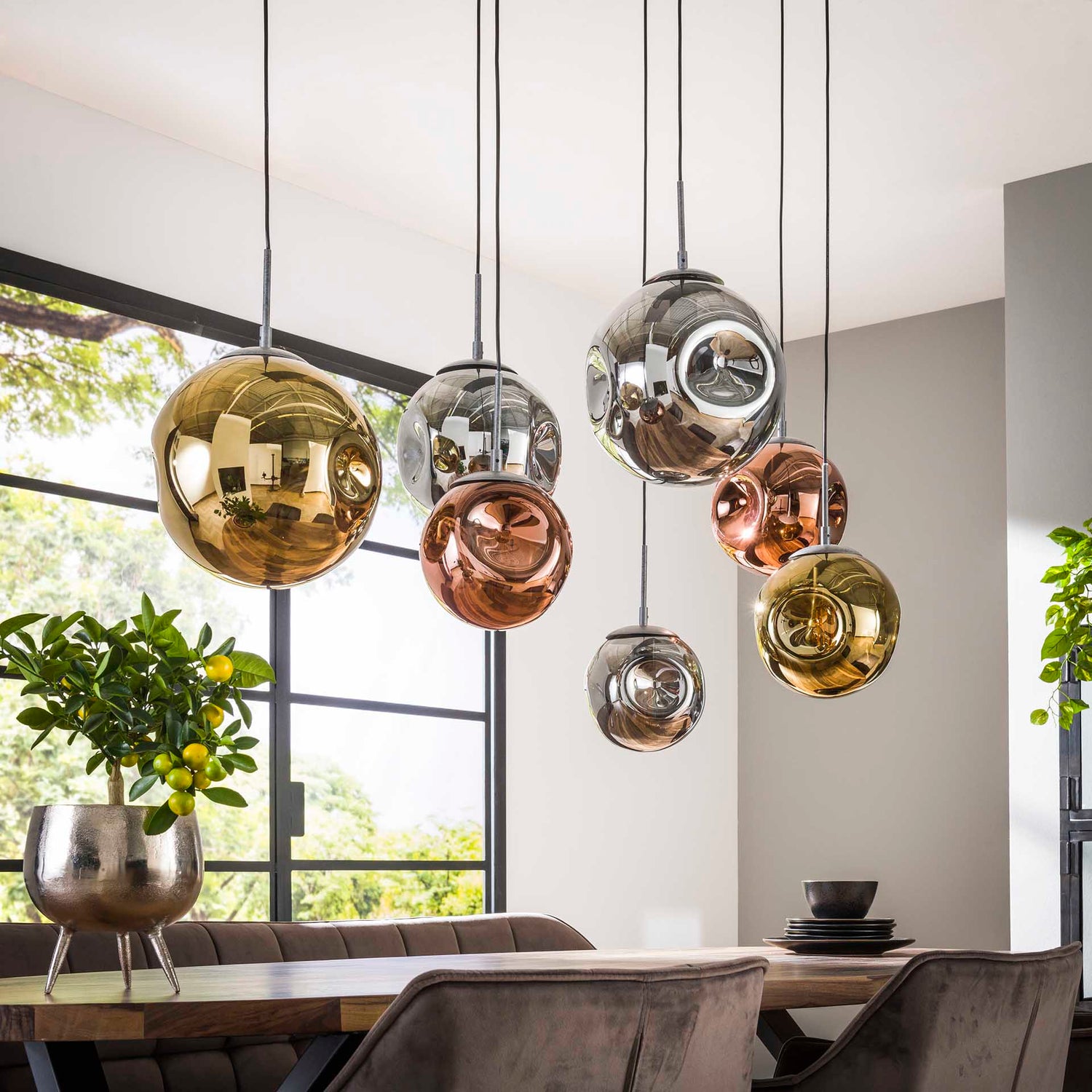 Hanglamp met 7 Lampen Stellar - 145x50x150 cm - Oud Zilver