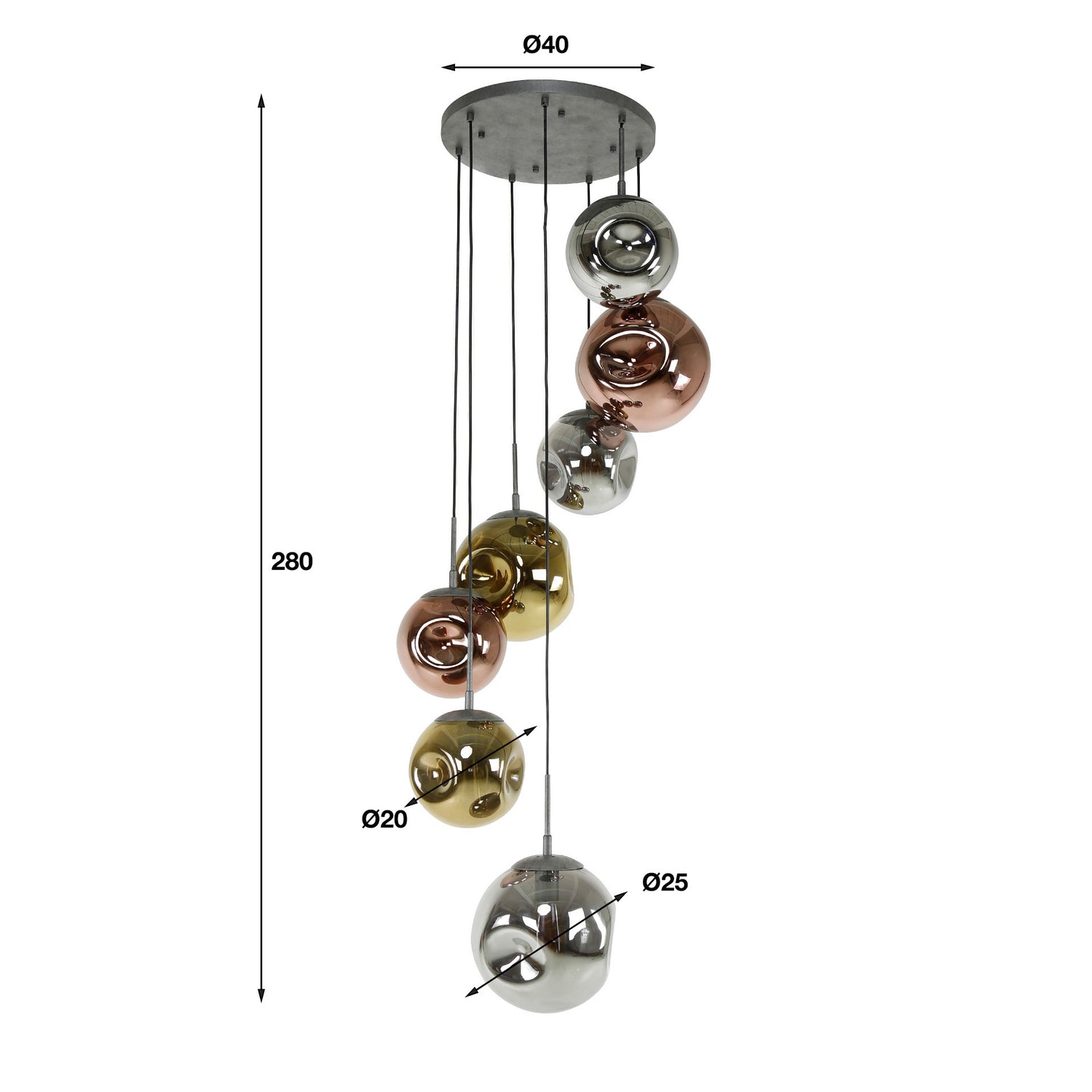 Hanglamp met 7 lampen getrapt stellar - 40x40x280 cm - Oud Zilver