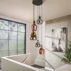 Hanglamp met 5 lampen Mix Glass Tricolore getrapt - 40x40x180 cm - Artic Zwart - Glas