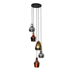 Hanglamp met 5 lampen Mix Glass Tricolore getrapt - 40x40x180 cm - Artic Zwart - Glas