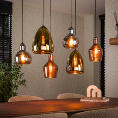 Hanglamp met 6 Lampen Mix Glass Tricolore - 95x40x150 cm - Artic Zwart - Glas