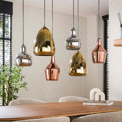 Hanglamp met 6 Lampen Mix Glass Tricolore - 95x40x150 cm - Artic Zwart - Glas