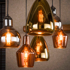 Hanglamp met 6 Lampen Mix Glass Tricolore - 95x40x150 cm - Artic Zwart - Glas