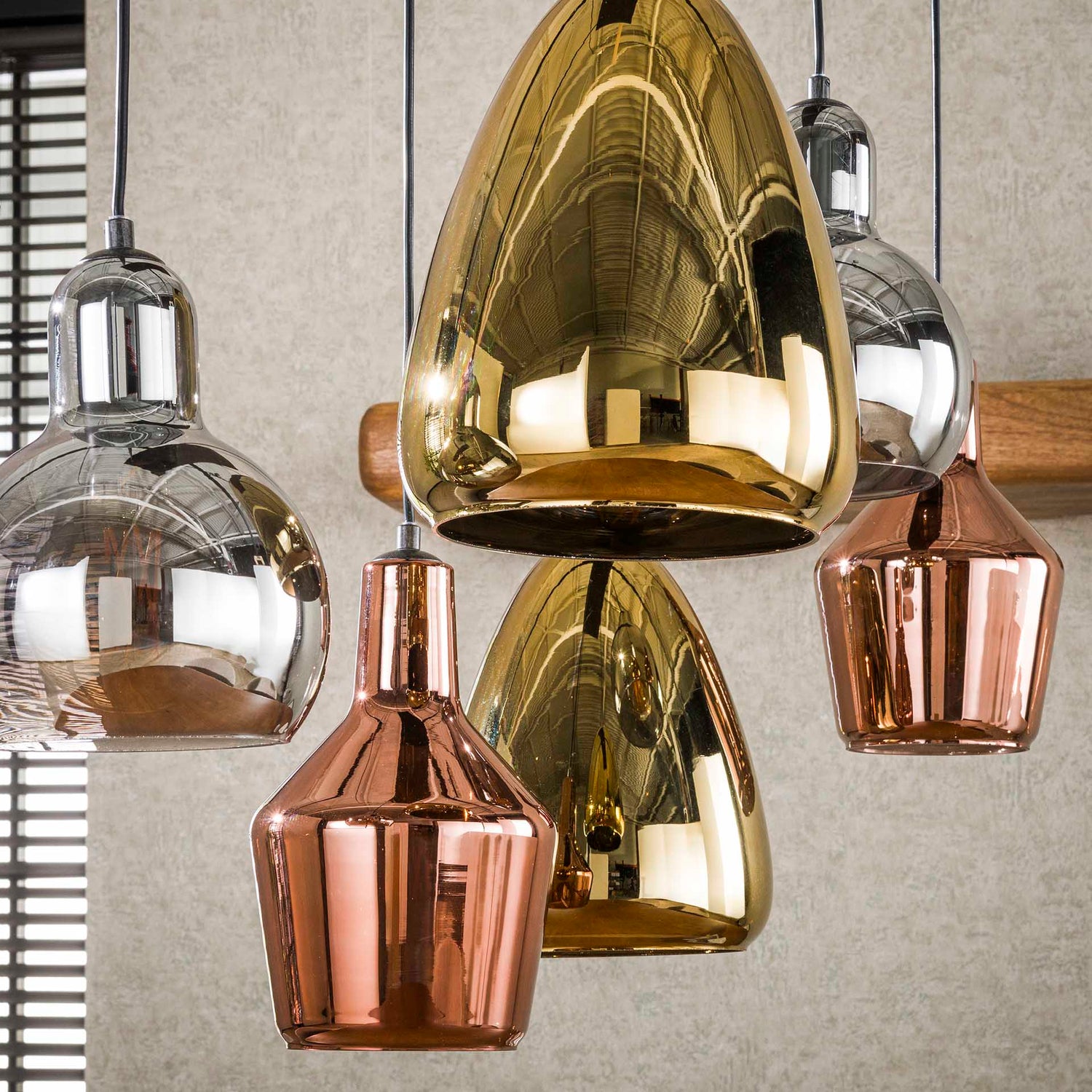 Hanglamp met 6 Lampen Mix Glass Tricolore - 95x40x150 cm - Artic Zwart - Glas