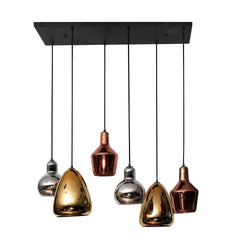 Hanglamp met 6 Lampen Mix Glass Tricolore - 95x40x150 cm - Artic Zwart - Glas