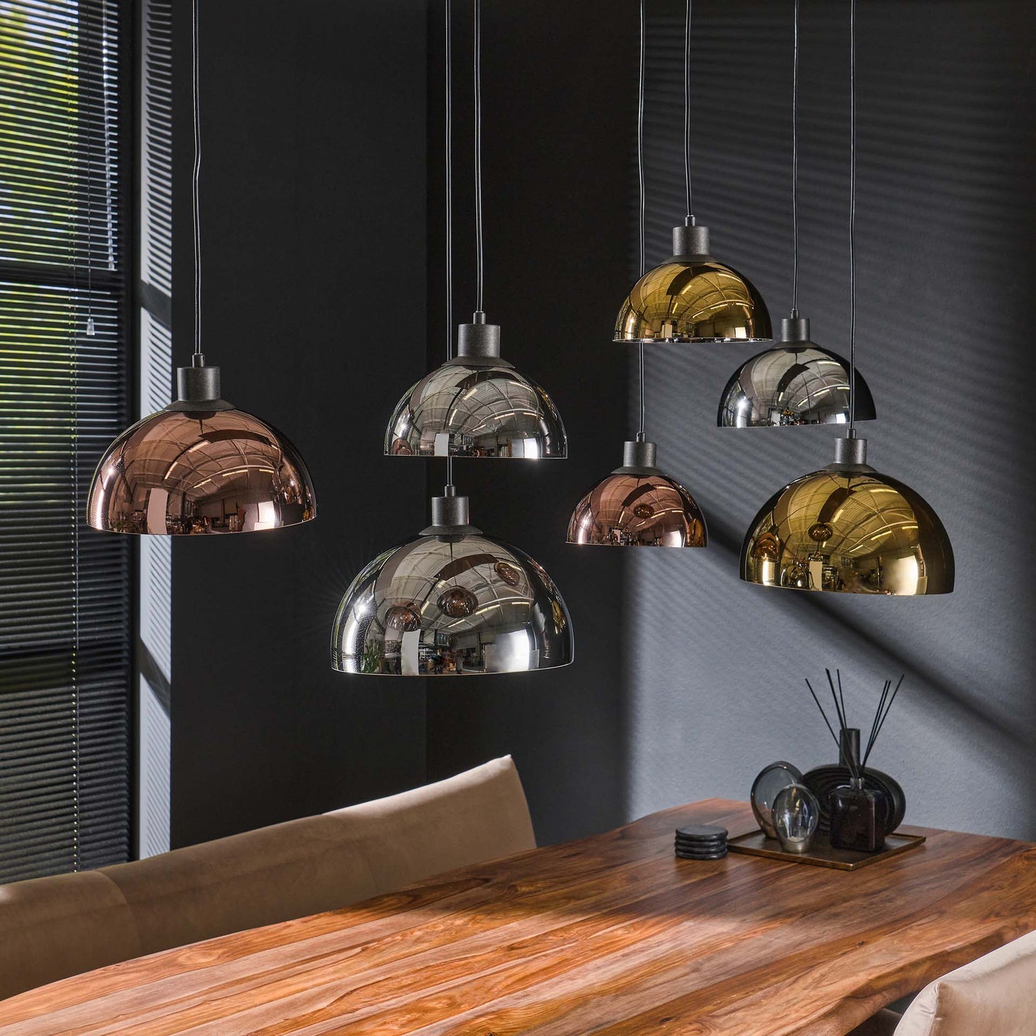 Hanglamp met 7 lampen disk glass tricolore - 140x50x150 cm - Artic Zwart - Glas