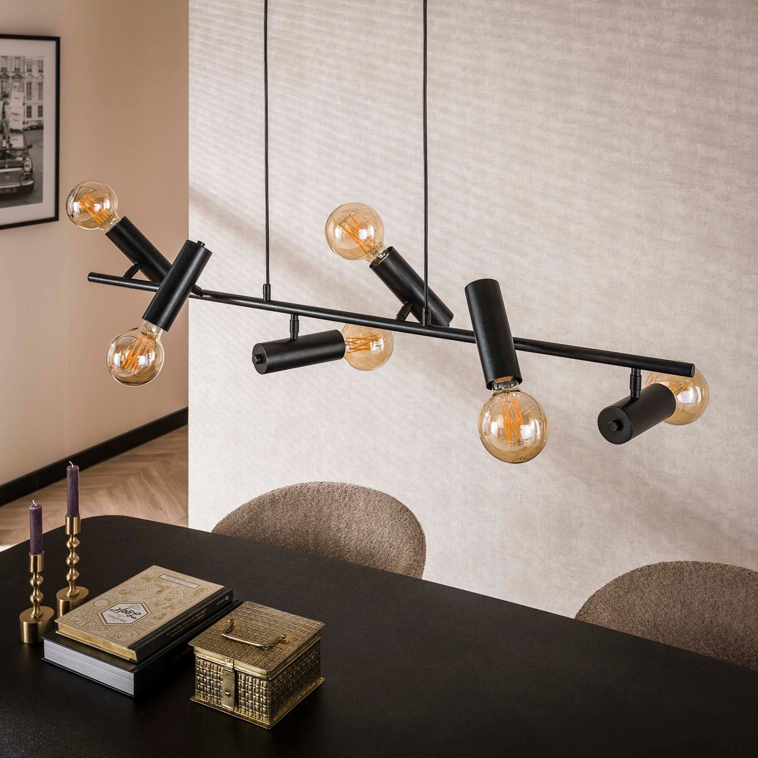 Hanglamp met 6 Lampen point - 110x20x150 cm - Charcoal