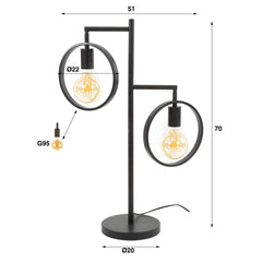 Tafellamp met 2 Lampen ring - 51x22x70 cm - Charcoal
