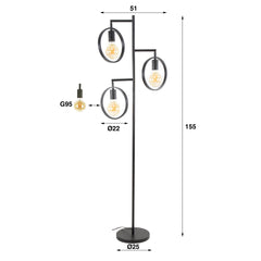 Vloerlamp met 3 lampen Ring - 51x25x155 cm - Charcoal