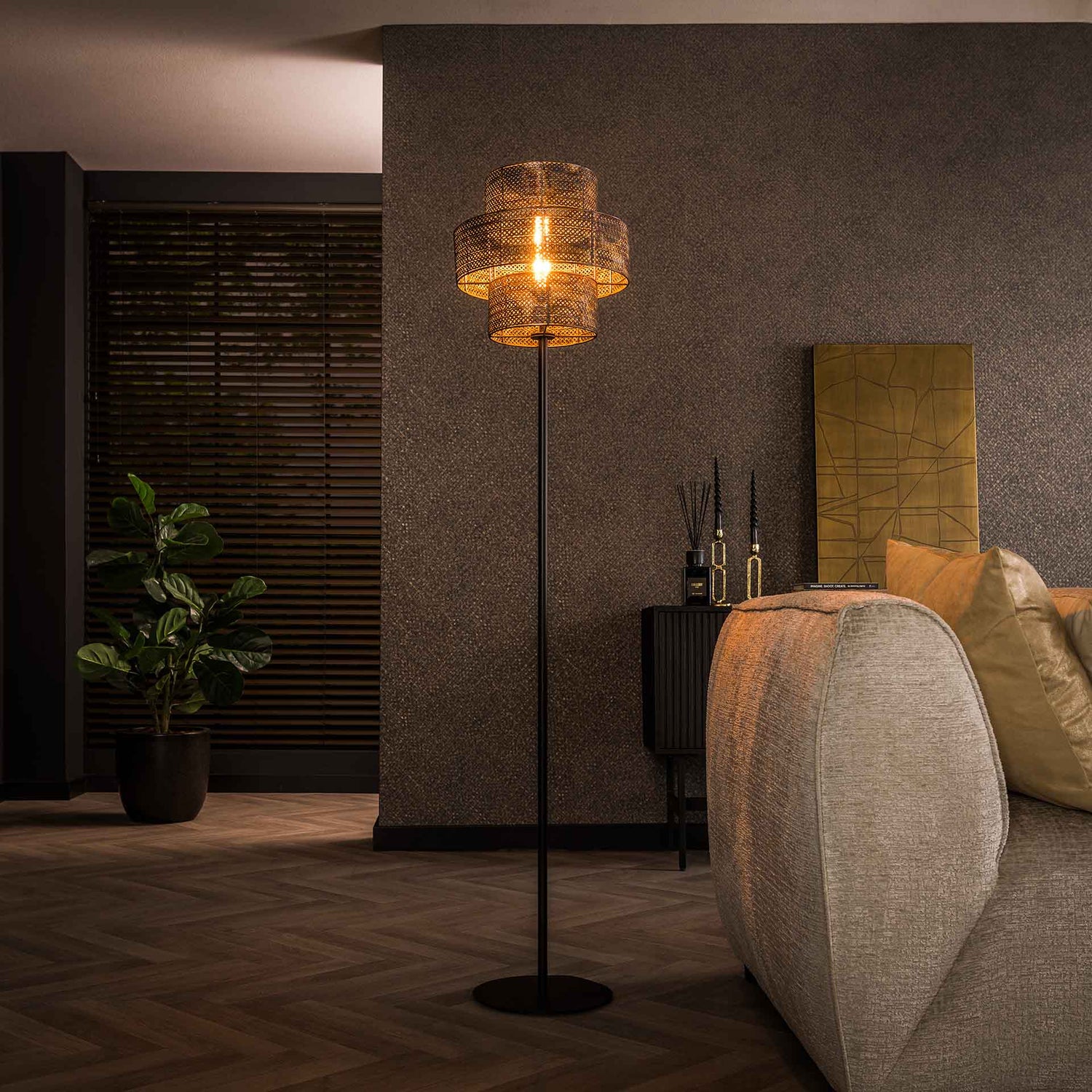 Vloerlamp met 1 lamp lantern - 35x35x165 cm - Zwart Bruin