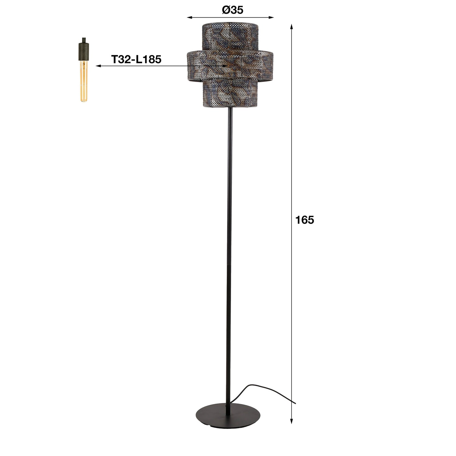 Vloerlamp met 1 lamp lantern - 35x35x165 cm - Zwart Bruin