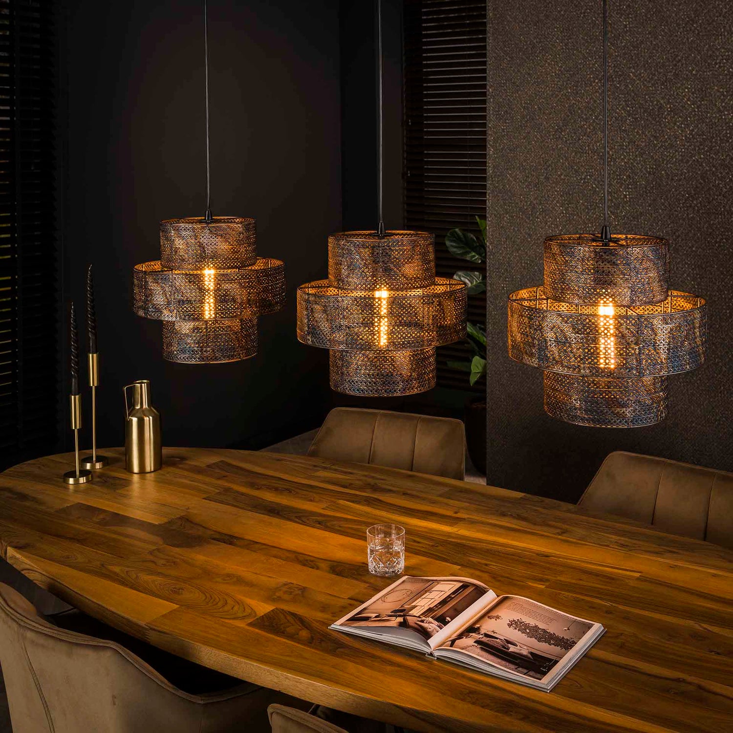 Hanglamp met 3 lampen Lantern - 135x35x150 cm - Zwart Bruin