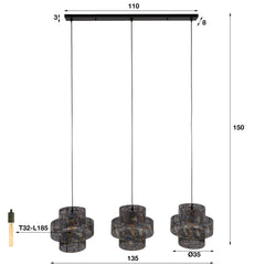 Hanglamp met 3 lampen Lantern - 135x35x150 cm - Zwart Bruin