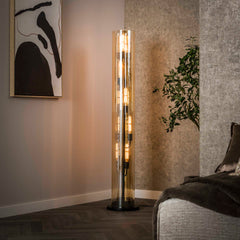 Vloerlamp met 5 Lampen tube amber glas - 20x20x150 cm - Artic Zwart - Glas