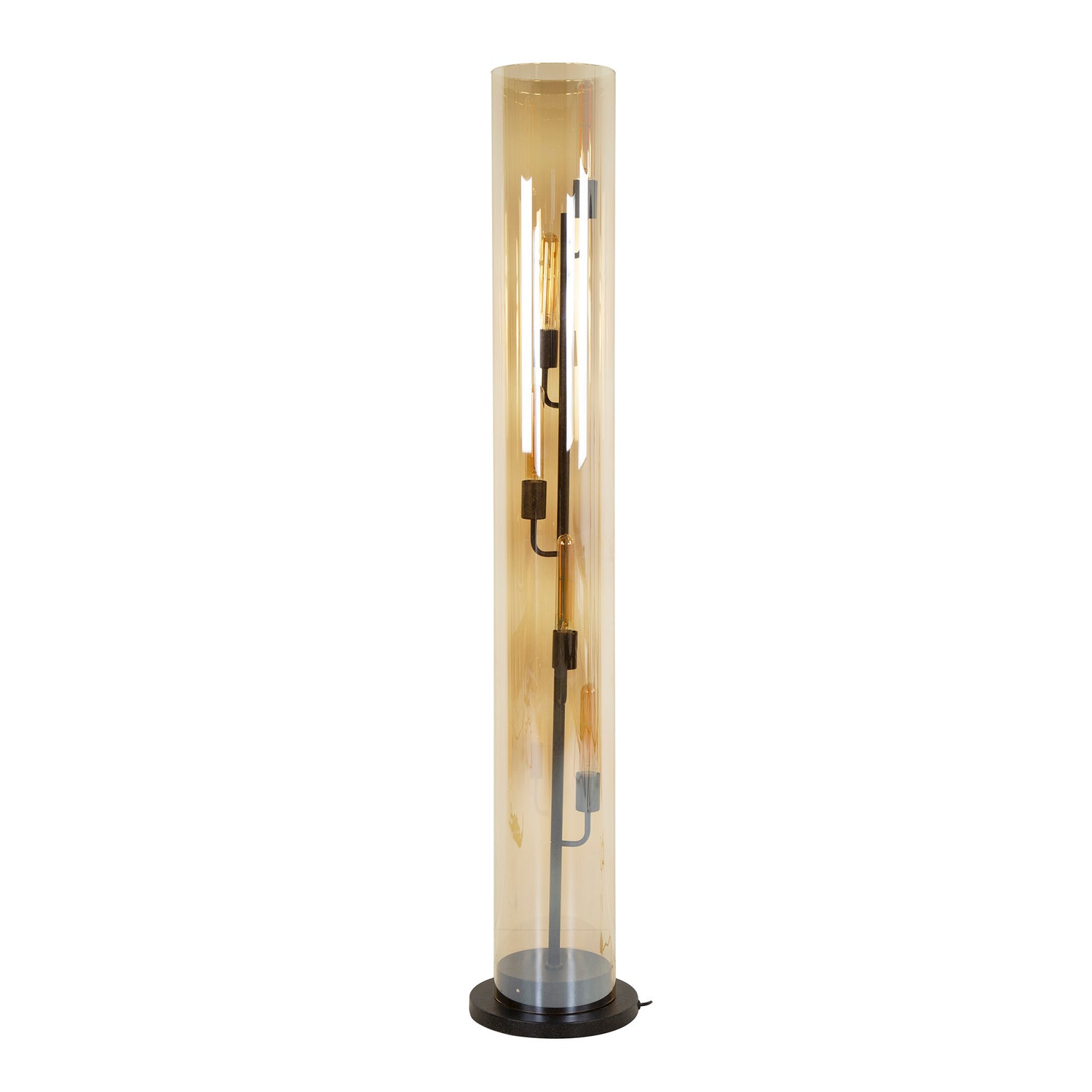Vloerlamp met 5 Lampen tube amber glas - 20x20x150 cm - Artic Zwart - Glas