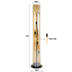 Vloerlamp met 5 Lampen tube amber glas - 20x20x150 cm - Artic Zwart - Glas