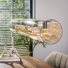 Hanglamp met 5 Lampen Tube Amber - 120x20x150 cm - Artic Zwart - Glas
