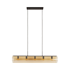 Hanglamp met 5 Lampen Tube Amber - 120x20x150 cm - Artic Zwart - Glas