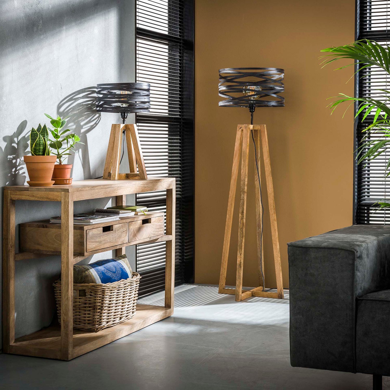 Tafellamp Twist Houten Kruisframe - 29x29x50 cm - Slate Grey