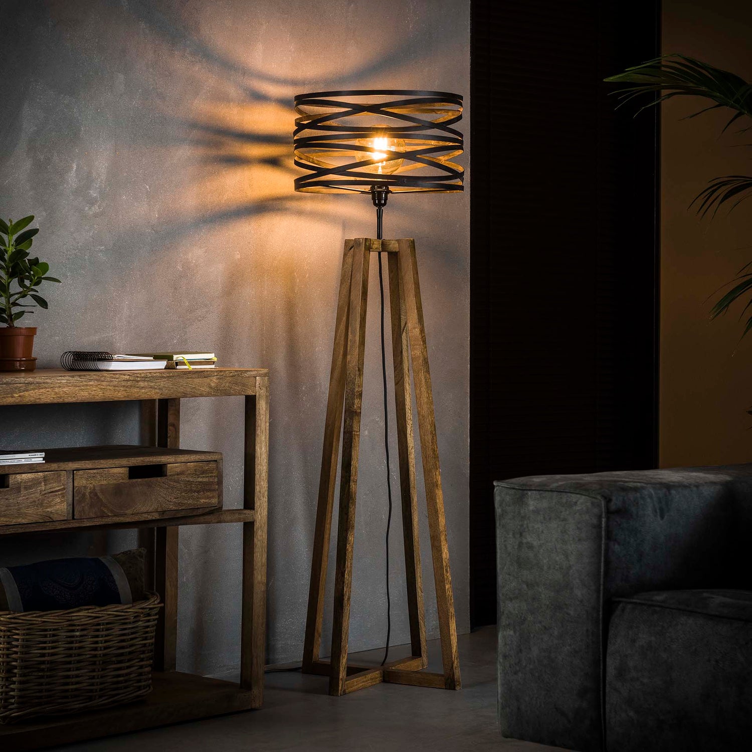Vloerlamp Twist Houten Kruisframe - 41x41x135 cm - Slate Grey