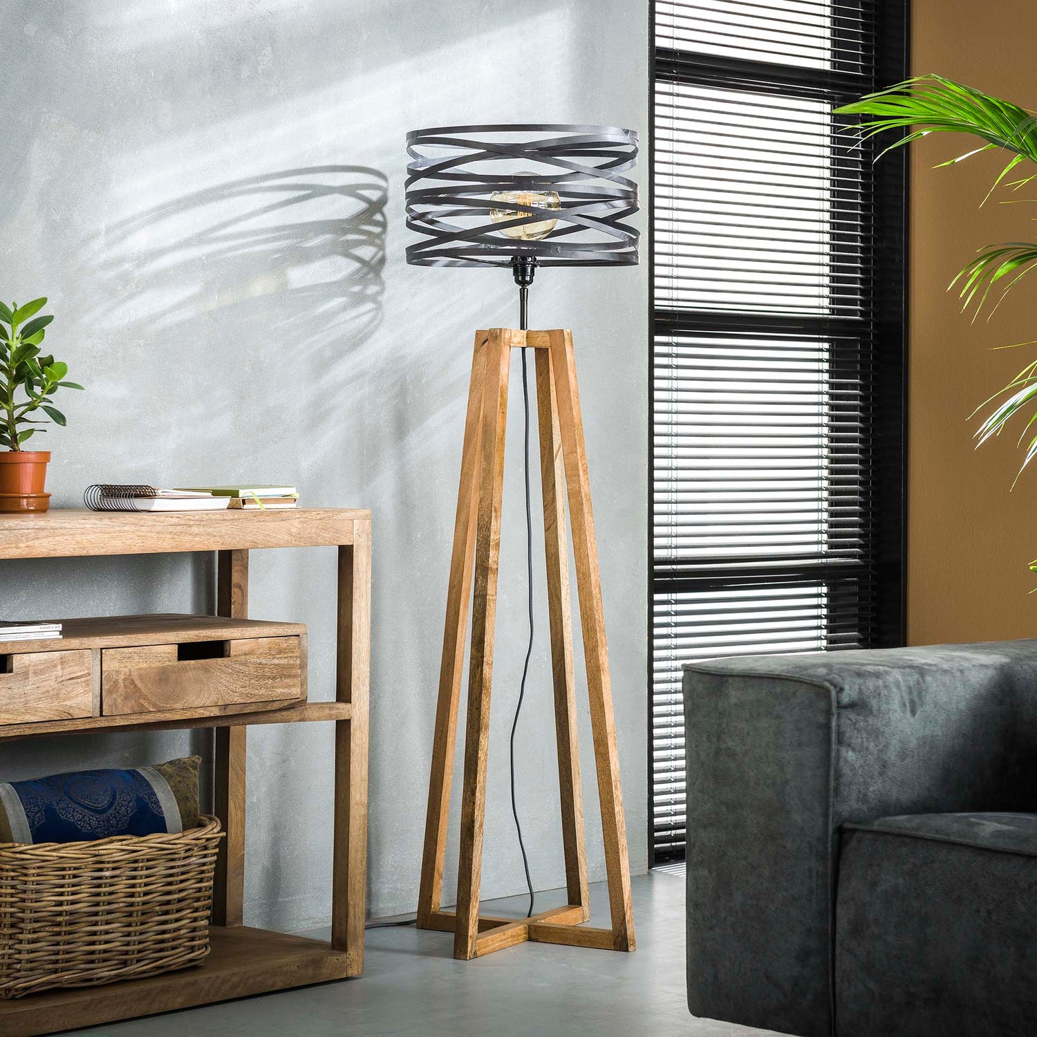 Vloerlamp Twist Houten Kruisframe - 41x41x135 cm - Slate Grey