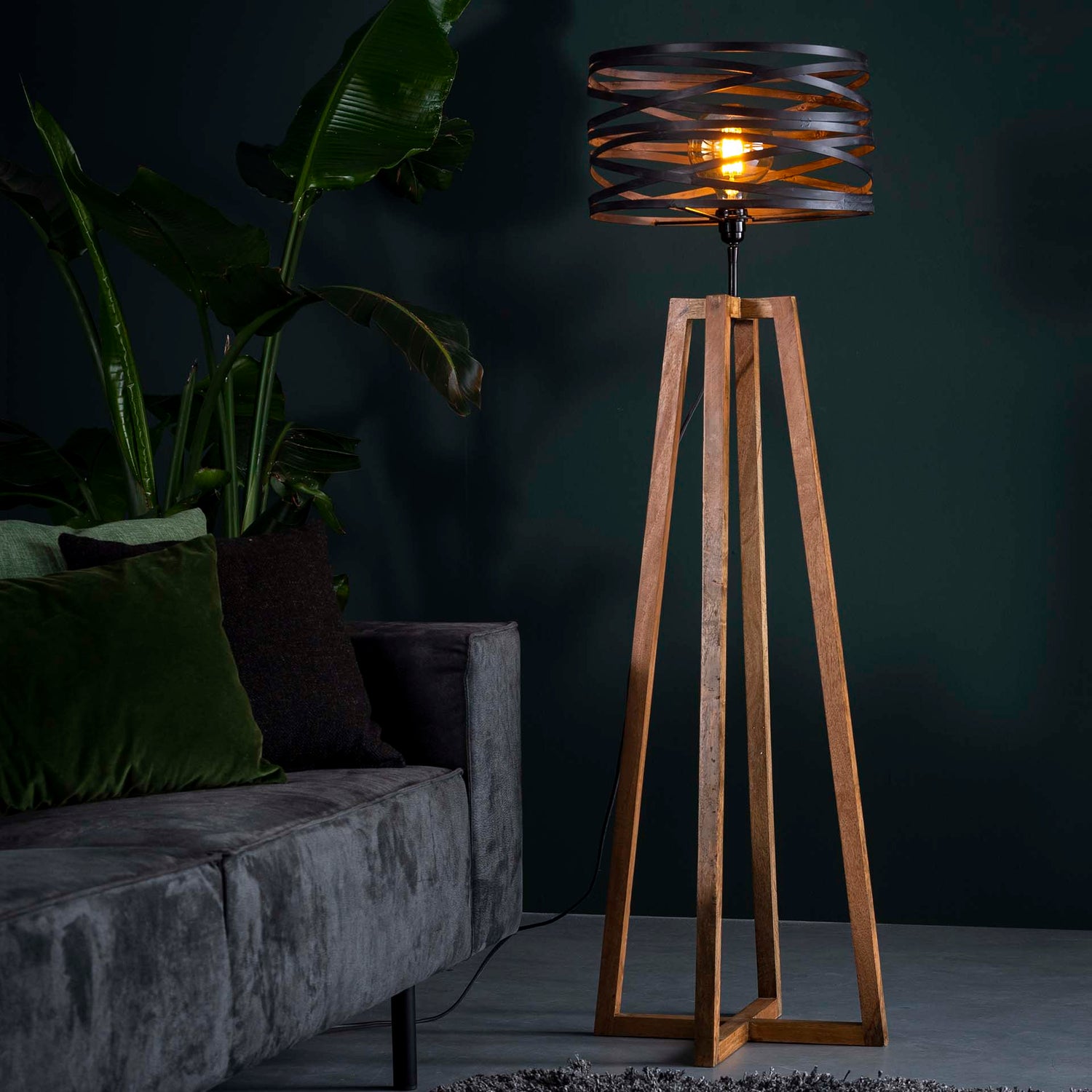 Vloerlamp Twist Houten Kruisframe - 41x41x135 cm - Slate Grey