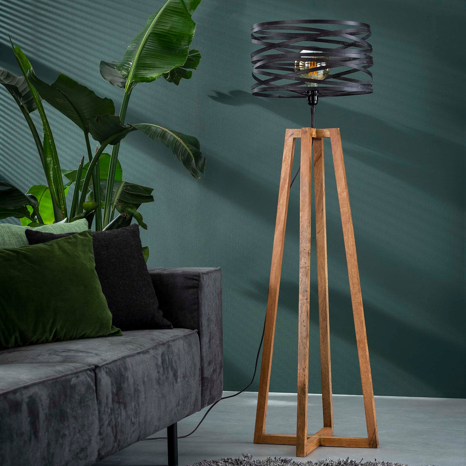 Vloerlamp Twist Houten Kruisframe - 41x41x135 cm - Slate Grey