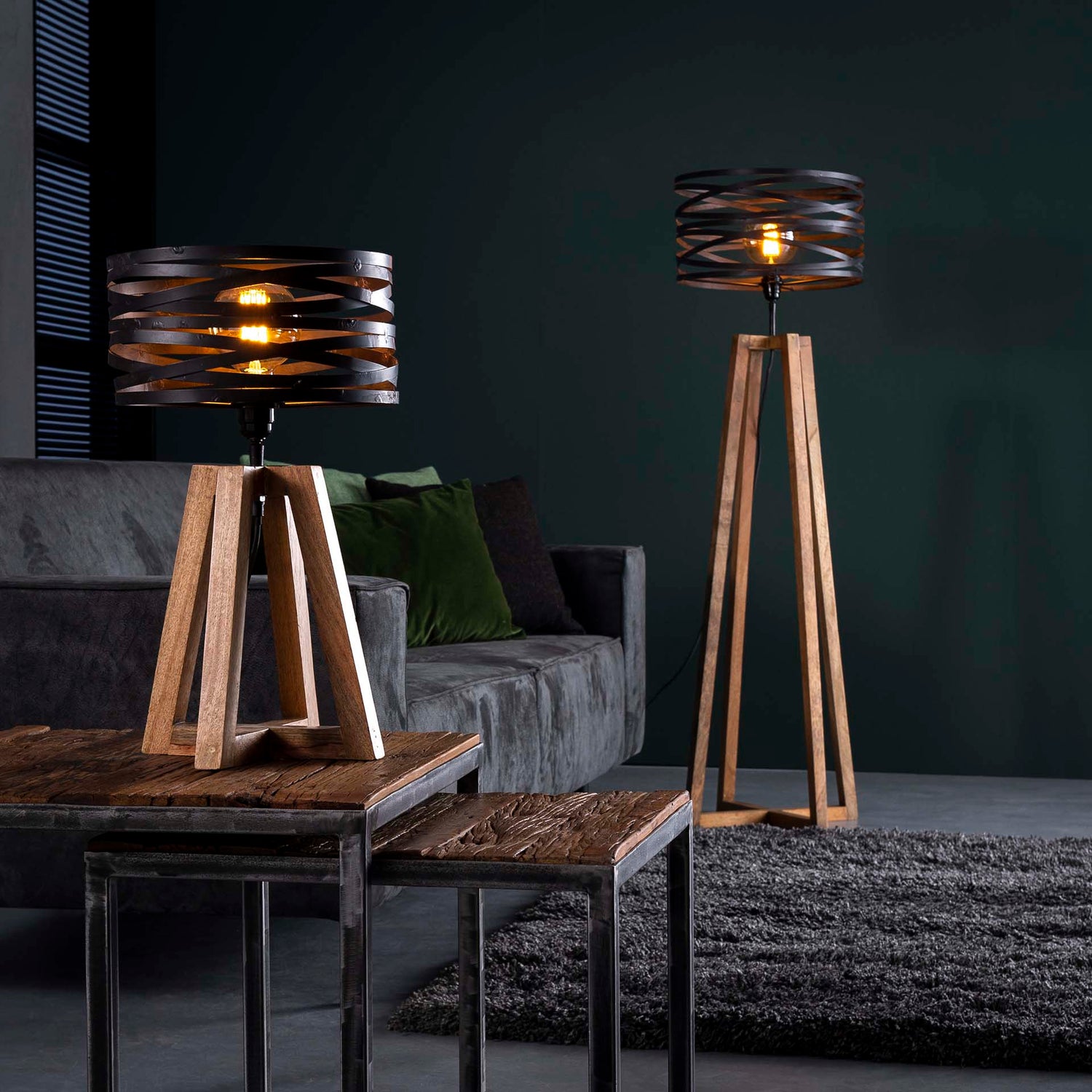 Vloerlamp Twist Houten Kruisframe - 41x41x135 cm - Slate Grey