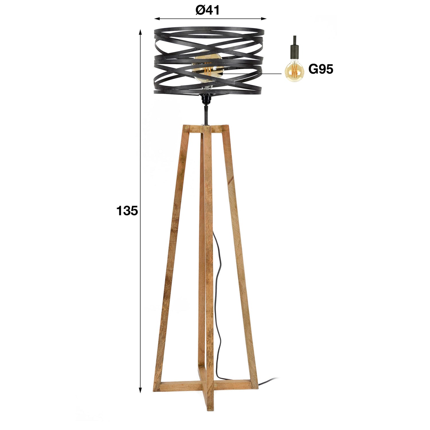 Vloerlamp Twist Houten Kruisframe - 41x41x135 cm - Slate Grey