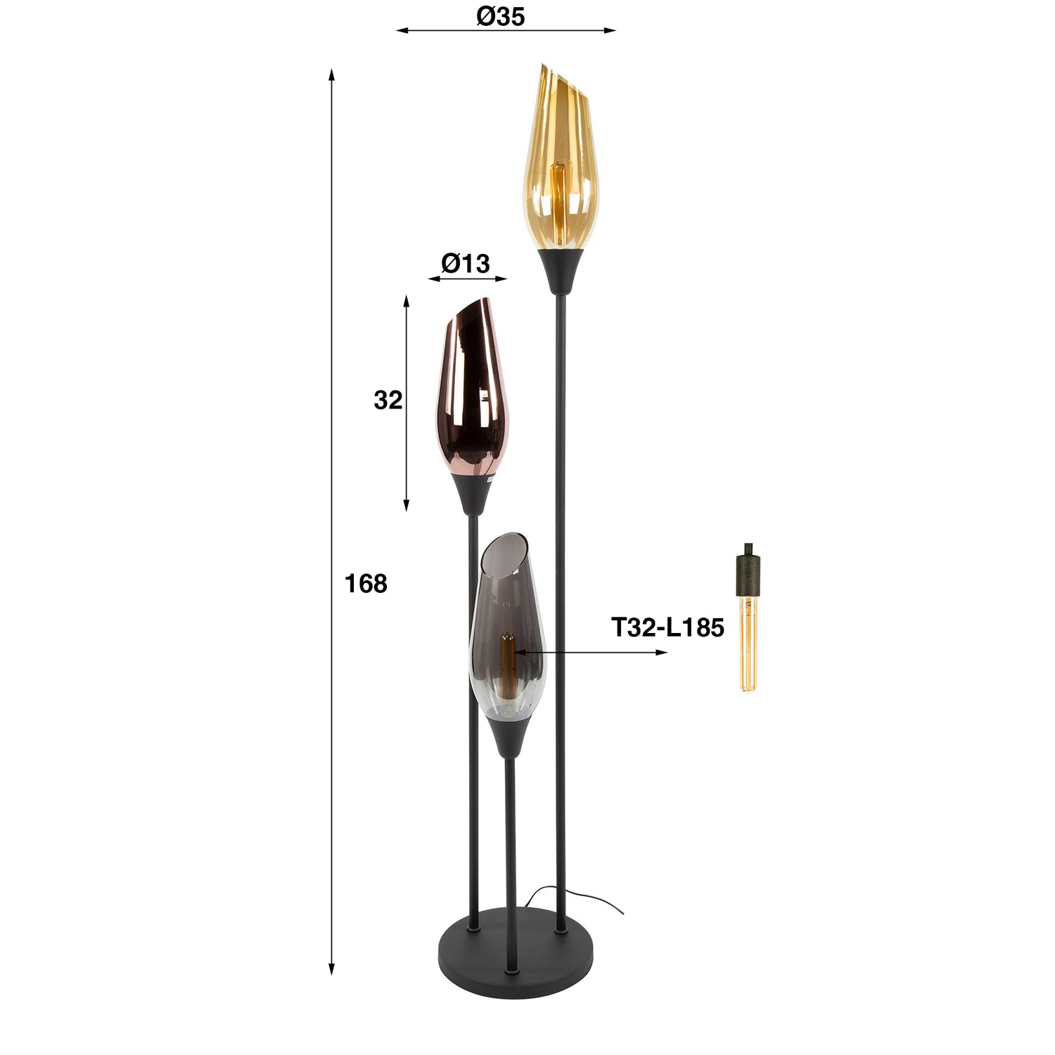 Vloerlamp Cocoon Mix Glass - 35x35x168 cm - Zwart