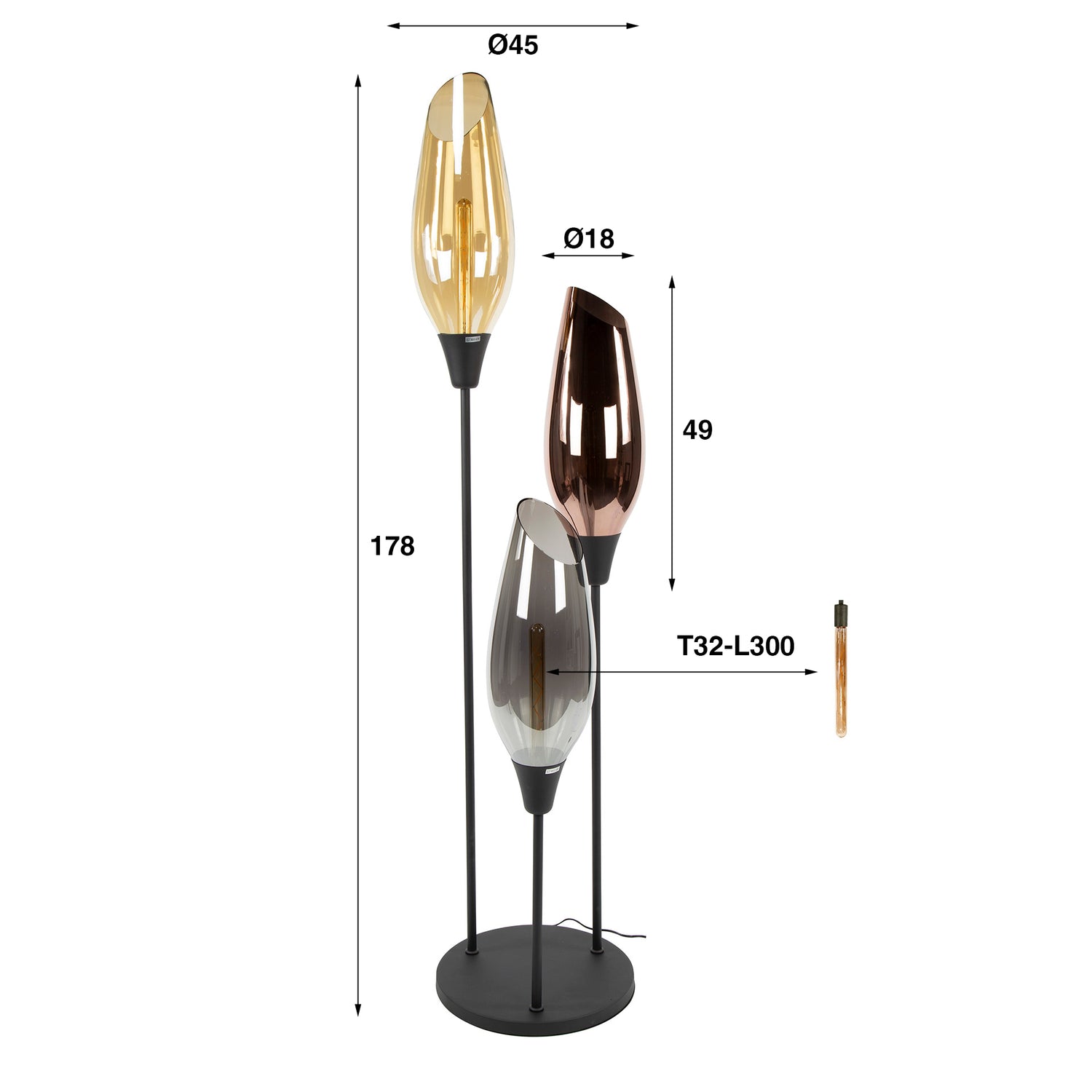 Vloerlamp Cocoon XL Mix Glass - 45x45x178 cm - Zwart - Glas