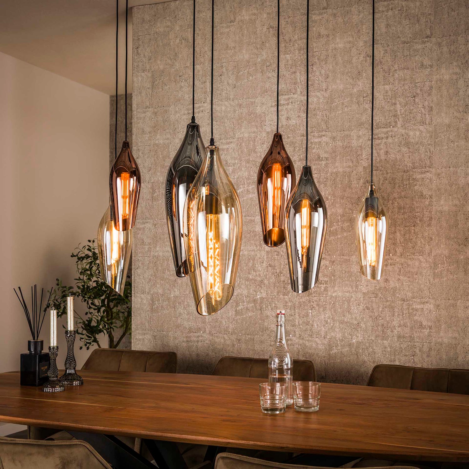 Hanglamp met 7 Lampen Cocoon Mix Glass - 120x40x150 cm - Zwart - Glas