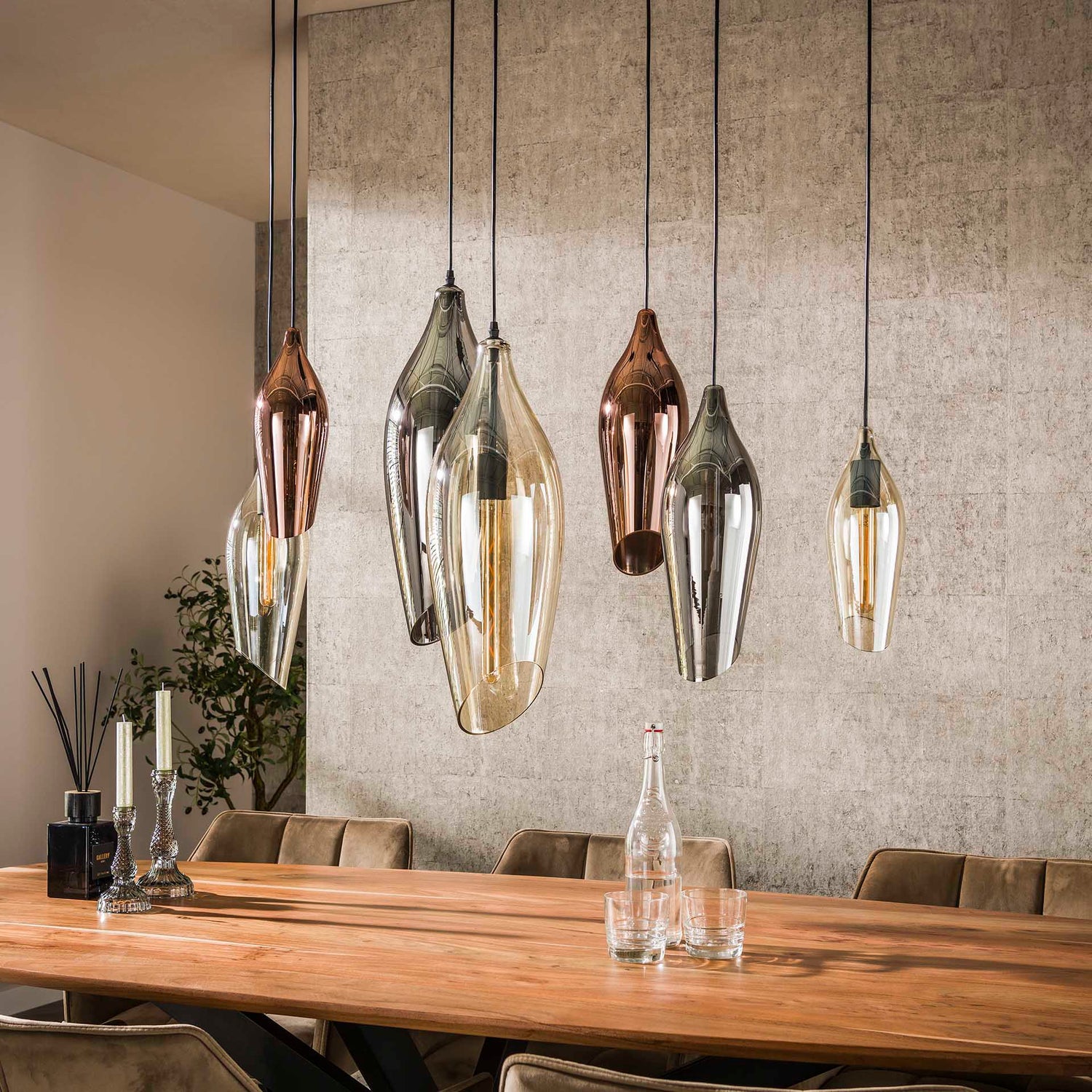 Hanglamp met 7 Lampen Cocoon Mix Glass - 120x40x150 cm - Zwart - Glas