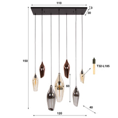 Hanglamp met 7 Lampen Cocoon Mix Glass - 120x40x150 cm - Zwart - Glas