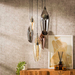 Hanglamp met 5 Lampen getrapt cocoon mix glass - 60x60x180 cm - Zwart - Glas