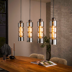 Hanglamp met 4 lampen cylinder glas - 105x12x150 cm - Artic Zwart - Glas