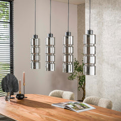 Hanglamp met 4 lampen cylinder glas - 105x12x150 cm - Artic Zwart - Glas