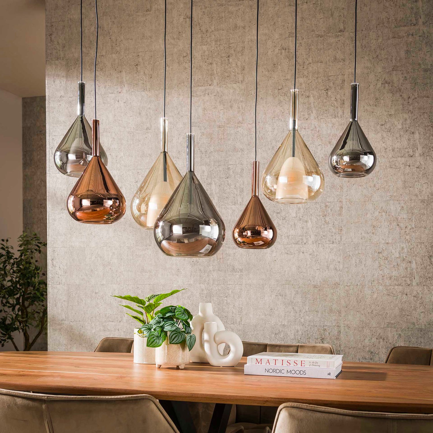 Hanglamp met 7 Lampen Wings mix glass - 120x40x150 cm - Zwart - Glas