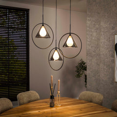 Hanglamp met 3 lampen ring getrapt tapse kap (G9) - 45x45x180 cm - Smoke Grey - Glas