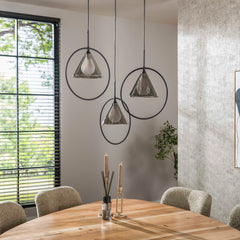 Hanglamp met 3 lampen ring getrapt tapse kap (G9) - 45x45x180 cm - Smoke Grey - Glas