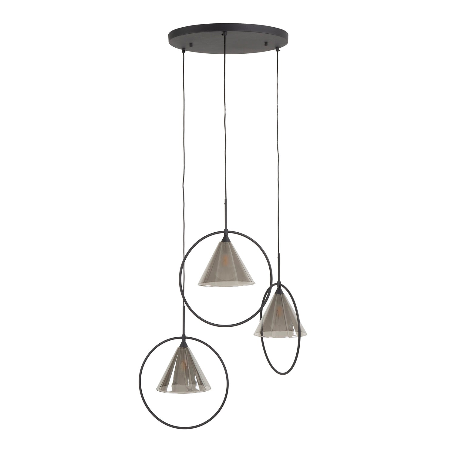 Hanglamp met 3 lampen ring getrapt tapse kap (G9) - 45x45x180 cm - Smoke Grey - Glas