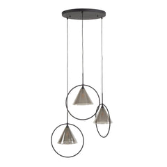 Hanglamp met 3 lampen ring getrapt tapse kap (G9) - 45x45x180 cm - Smoke Grey - Glas