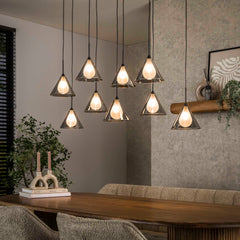 Hanglamp met 9 lampen tapse kap glas - 130x32x150 cm - Smoke Grey - Glas