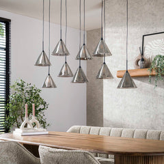 Hanglamp met 9 lampen tapse kap glas - 130x32x150 cm - Smoke Grey - Glas
