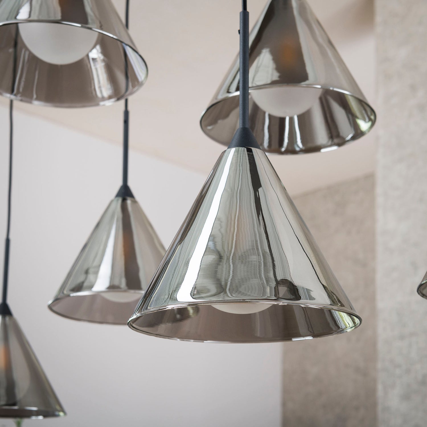 Hanglamp met 9 lampen tapse kap glas - 130x32x150 cm - Smoke Grey - Glas