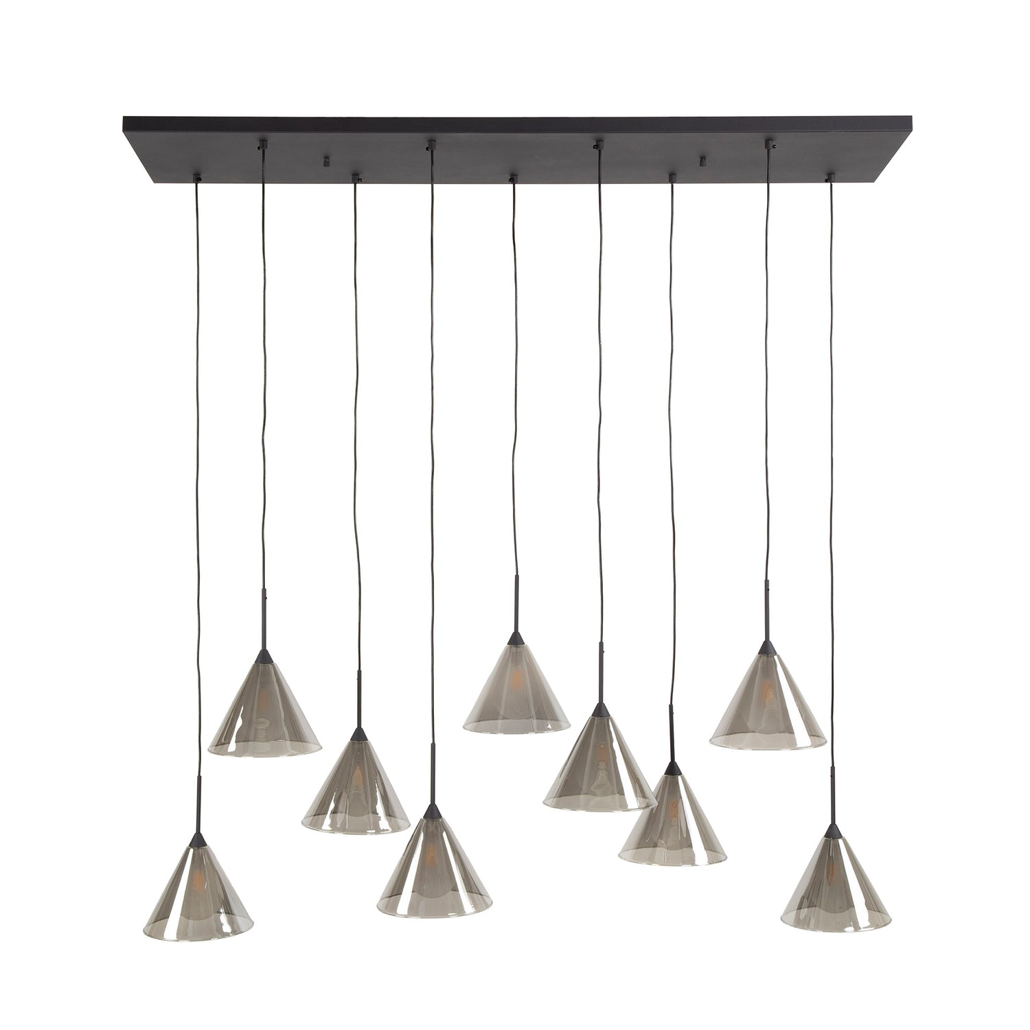 Hanglamp met 9 lampen tapse kap glas - 130x32x150 cm - Smoke Grey - Glas
