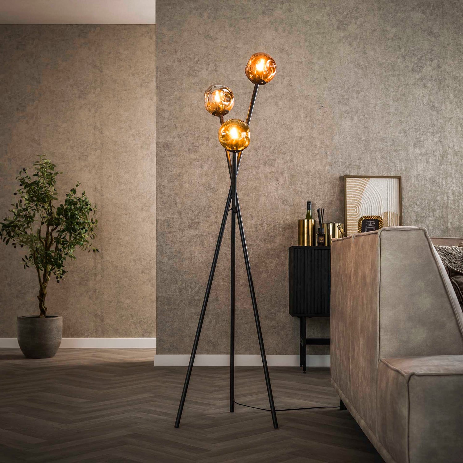 Vloerlamp met 3 lampen molecule mix glass - 45x45x169 cm - Artic Zwart - Glas